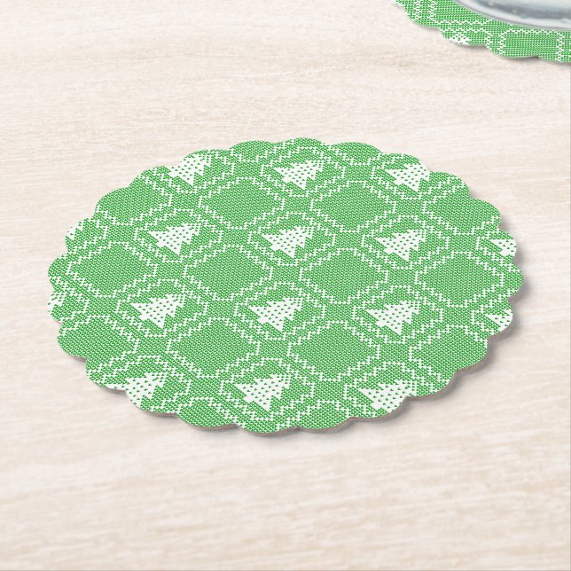 Cosy Christmas tree ugly sweater chequered pattern Paper Coaster (Angled)