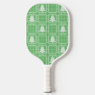 Cosy Christmas tree ugly sweater chequered pattern Pickleball Paddle