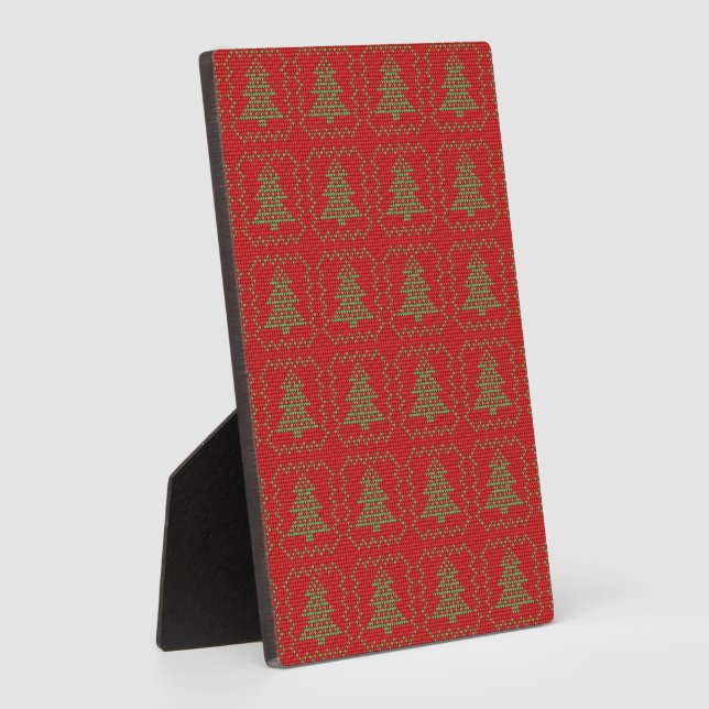 Cosy Christmas tree ugly sweater chequered pattern Plaque (Side)
