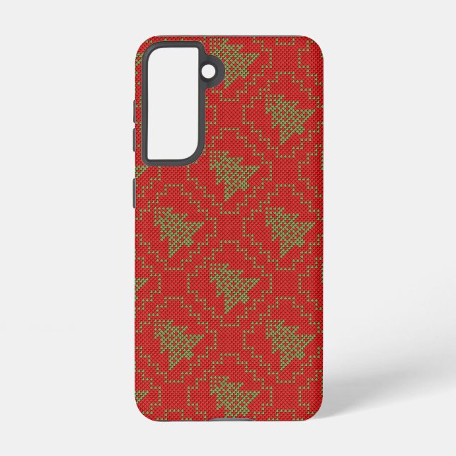 Cosy Christmas tree ugly sweater chequered pattern Samsung Galaxy S21 Case (Back)