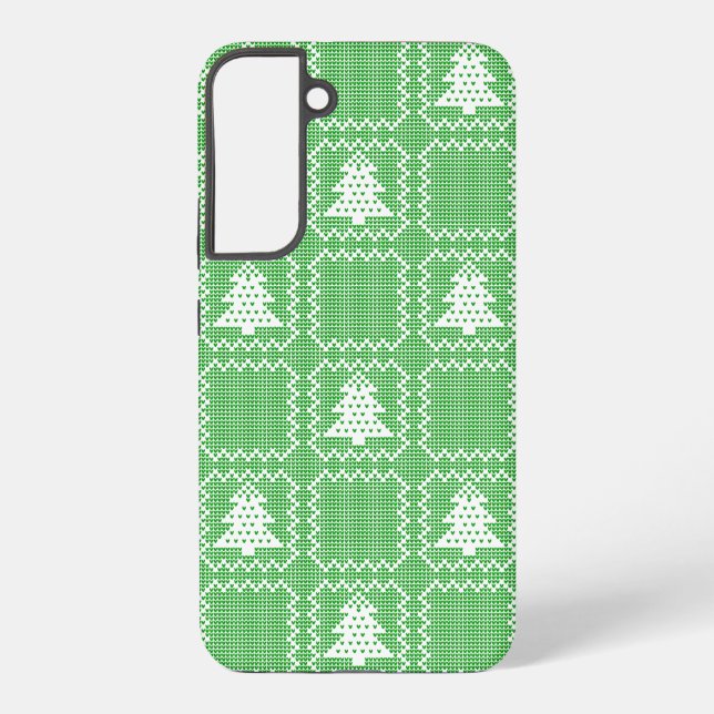 Cosy Christmas tree ugly sweater chequered pattern Samsung Galaxy S22+ Case (Back)