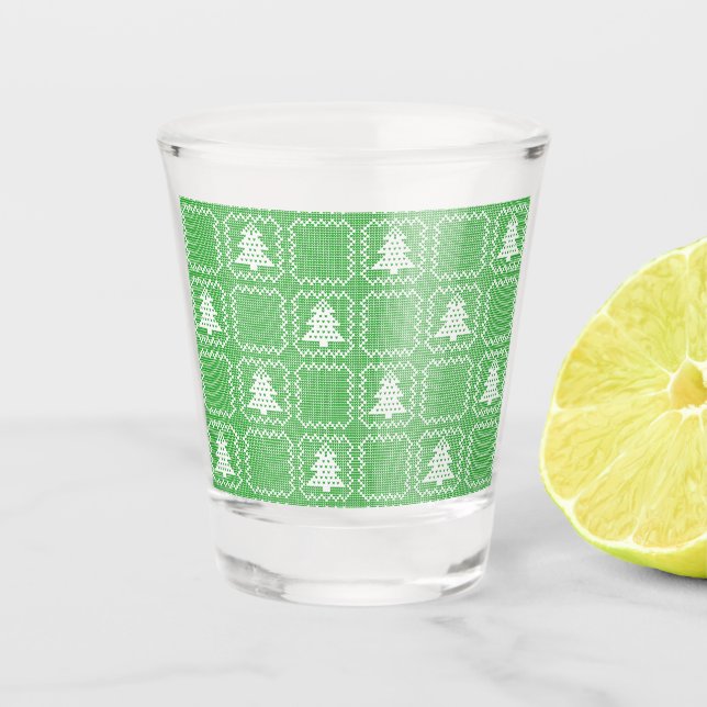 Cosy Christmas tree ugly sweater chequered pattern Shot Glass (Front)