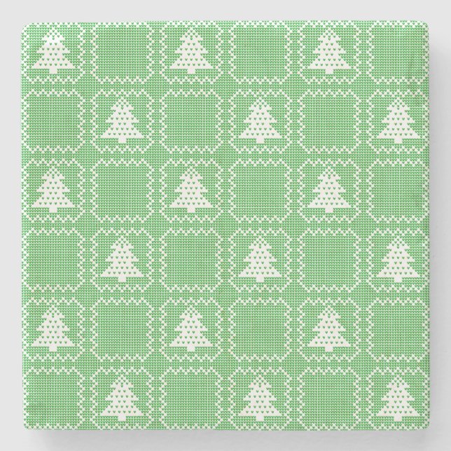 Cosy Christmas tree ugly sweater chequered pattern Stone Coaster (Front)