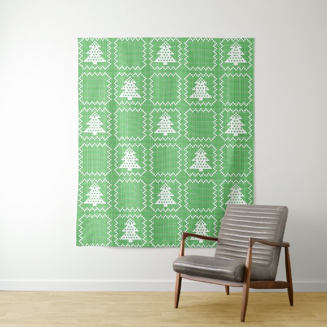Cosy Christmas tree ugly sweater chequered pattern Tapestry (In Situ)