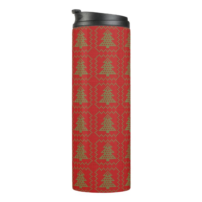 Cosy Christmas tree ugly sweater chequered pattern Thermal Tumbler (Rotated Right)