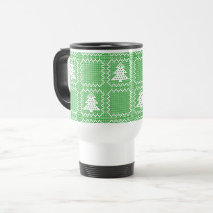 Cosy Christmas tree ugly sweater chequered pattern Travel Mug