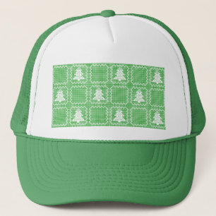 Cosy Christmas tree ugly sweater chequered pattern Trucker Hat