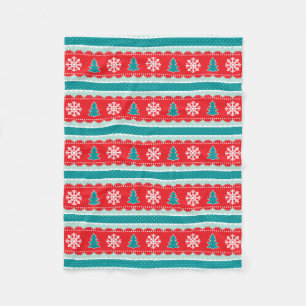 Cosy Christmas Trees Snowflakes Red & Teal Pattern Fleece Blanket
