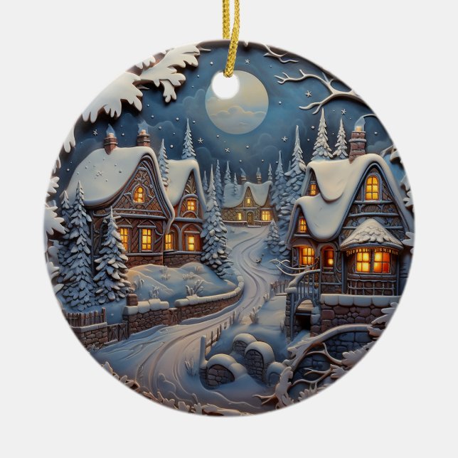 Cosy Christmas Village Ceramic Tree Decoration (Front)
