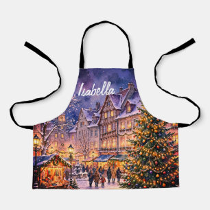 Cosy Christmas Village Lights - Custom Name Apron 