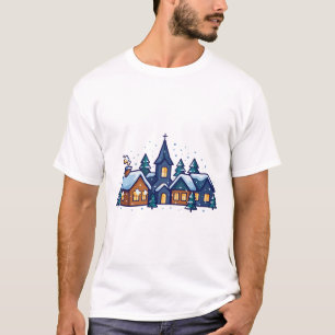 Cosy Christmas Village Snow Night Art T-Shirt