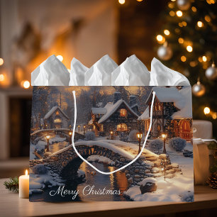 Cosy Christmas Village Winter Scene Large Gift Bag