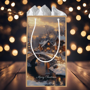 Cosy Christmas Village Winter Scene  Medium Gift Bag