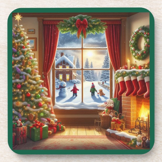 Cosy Christmas Window Scene Coaster (Front)