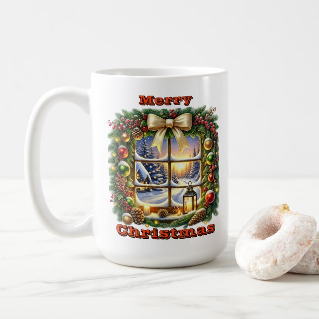 Cosy Christmas Window Scene Coffee Mug (With Donut)