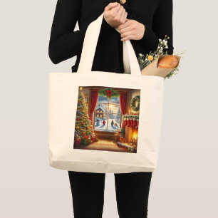 Cosy Christmas Window Scene Large Tote Bag