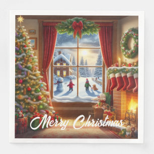 Cosy Christmas Window Scene Napkin