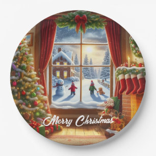 Cosy Christmas Window Scene Paper Plate