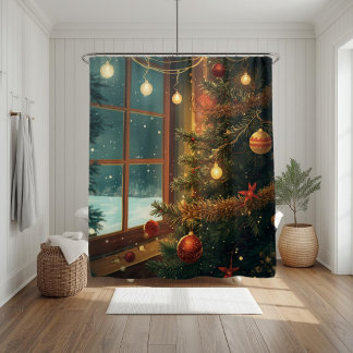 Cosy Christmas Window Shower Curtain 
