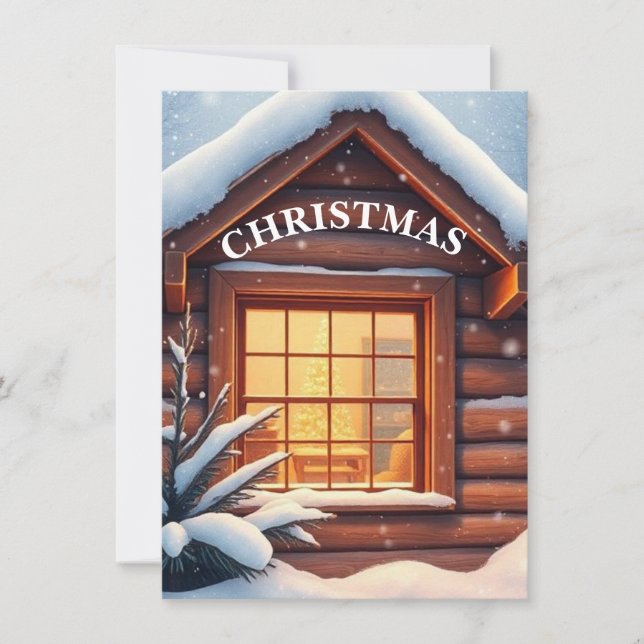 Cosy Christmas Window Snowfall Holiday Card (Front)
