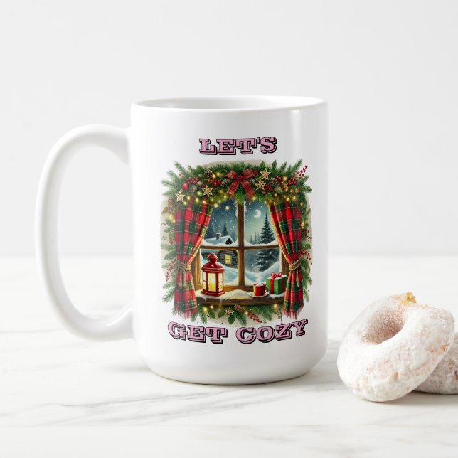 Cosy Christmas Window With Snow and Decorations Coffee Mug (With Donut)