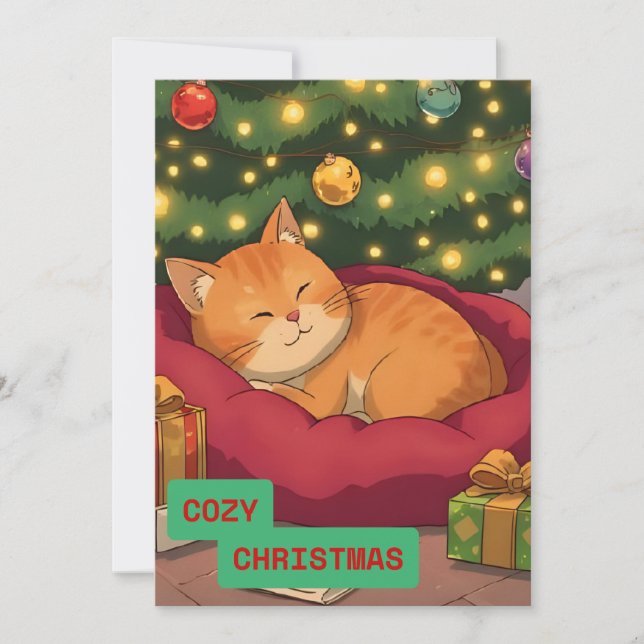 Cosy Christmas with a Cute Cat Holiday Card (Front)