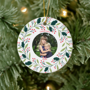 Cosy Christmas Wreath Photo Ceramic Tree Decoration