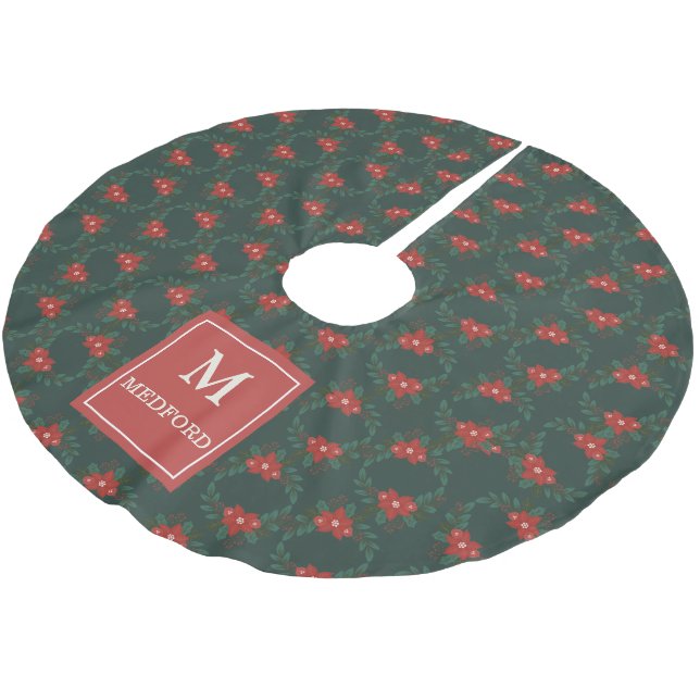 Cosy Classic Floral Christmas Monogram Tree Skirt (Angled)