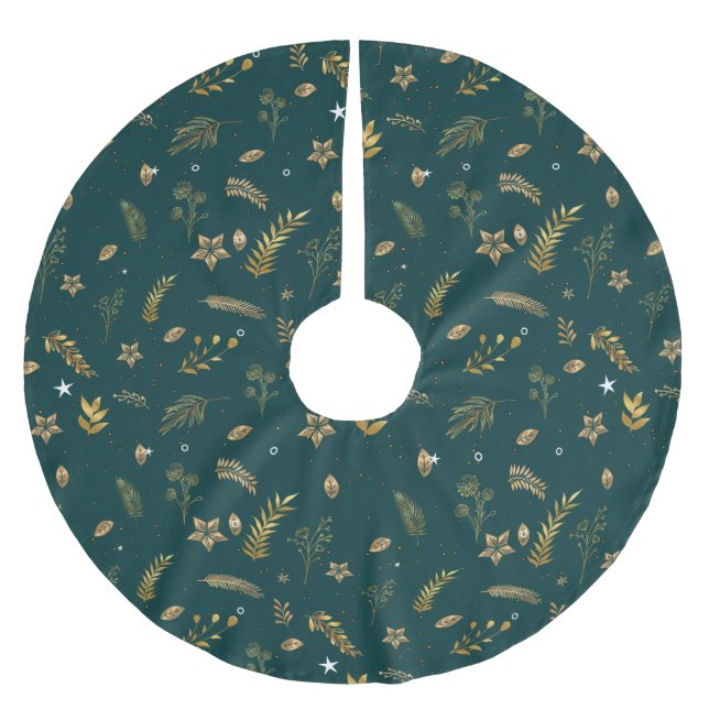 Cosy Classic Gold Arch Christmas Pattern Green Brushed Polyester Tree Skirt (Front)