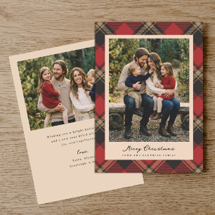 Cosy Classic Red Plaid Christmas 2 Photo Holiday Card