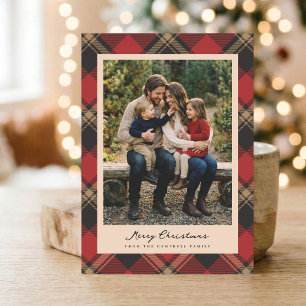 Cosy Classic Red Plaid Christmas Photo Holiday Card