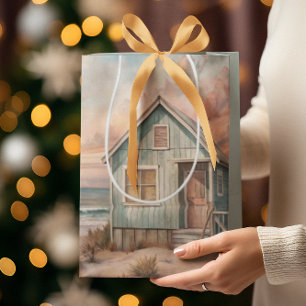 Cosy Coastal Cottage Beach House Watercolor  Medium Gift Bag