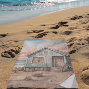 Cosy Coastal Cottage Beach House Watercolor Towel