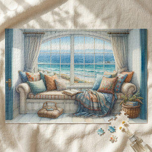 Cosy Coastal Window Seat Cottagecore Jigsaw Puzzle