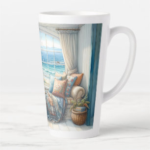 Cosy Coastal Window Seat Cottagecore Latte Mug