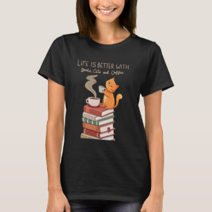 Cosy Coffee Cats Books Cute Cat Lover Teacher Libr T-Shirt