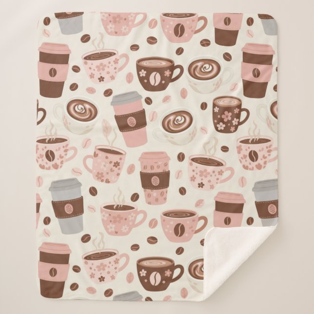 Cosy Coffee Cup Pattern (10) Sherpa Blanket (Front)