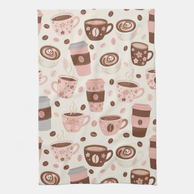 Cosy Coffee Cup Pattern (10) Tea Towel (Vertical)
