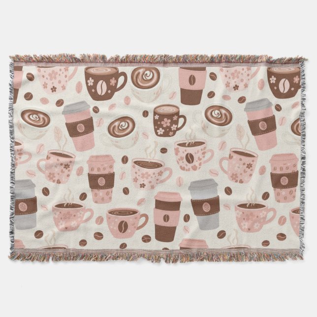 Cosy Coffee Cup Pattern (10) Throw Blanket (Front)
