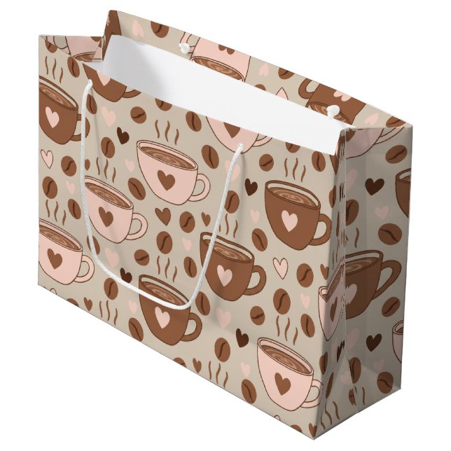 Cosy Coffee Cup Pattern (11) Large Gift Bag (Front Angled)