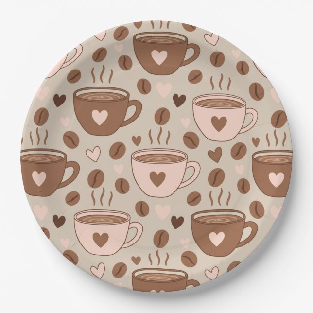 Cosy Coffee Cup Pattern (11) Paper Plate (Front)