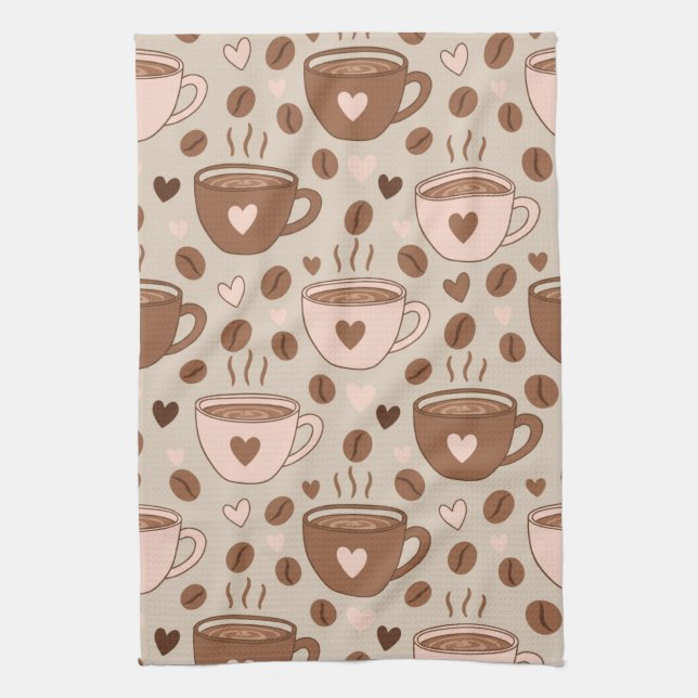 Cosy Coffee Cup Pattern (11) Tea Towel (Vertical)