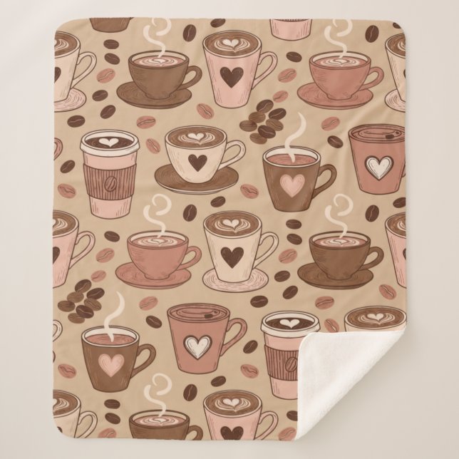 Cosy Coffee Cup Pattern (1) Sherpa Blanket (Front)