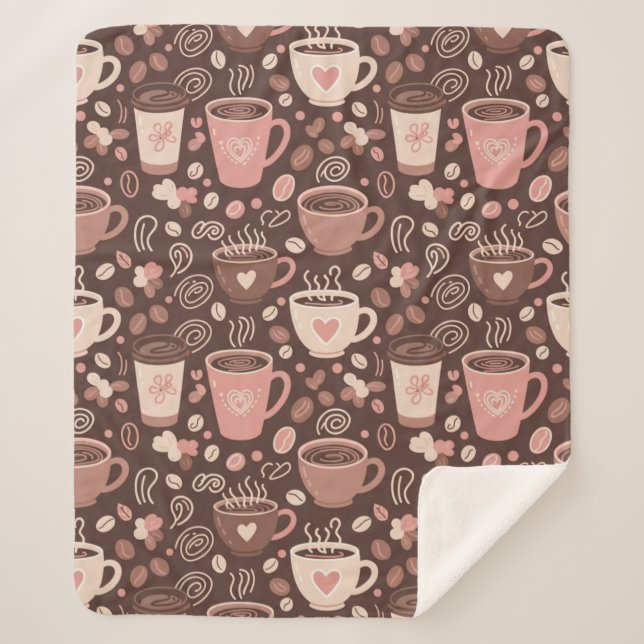 Cosy Coffee Cup Pattern (2) Sherpa Blanket (Front)