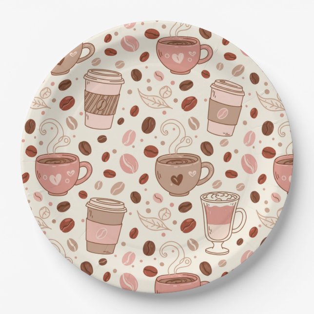 Cosy Coffee Cup Pattern (3) Paper Plate (Front)