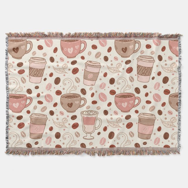 Cosy Coffee Cup Pattern (3) Throw Blanket (Front)