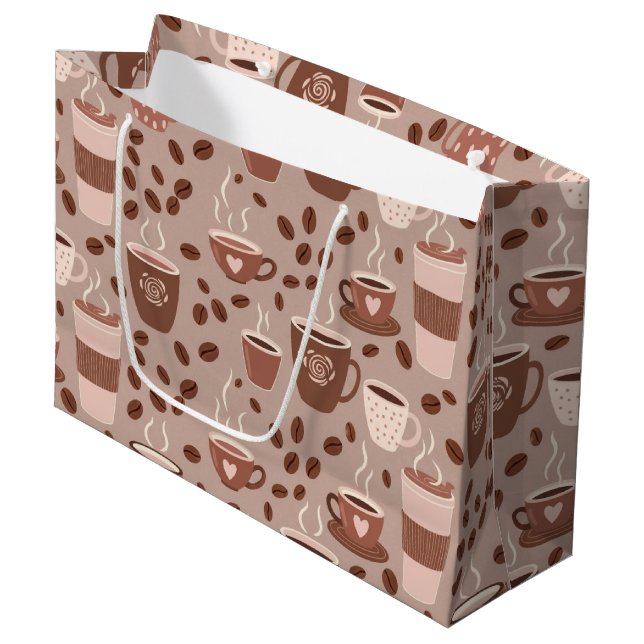 Cosy Coffee Cup Pattern (4) Large Gift Bag (Front Angled)