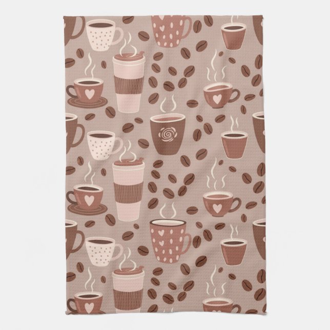 Cosy Coffee Cup Pattern (4) Tea Towel (Vertical)