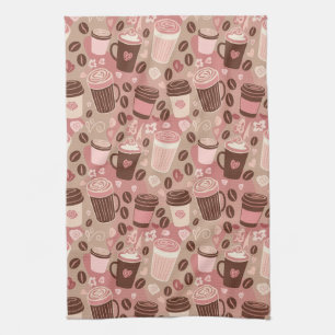 Cosy Coffee Cup Pattern (5) Tea Towel