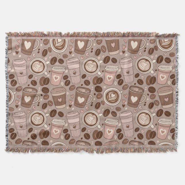 Cosy Coffee Cup Pattern (6) Throw Blanket (Front)